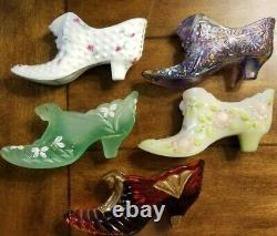 13 PC FENTON QVC Family Signature Victorian Glass Shoe Collection Hand Painted