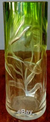 1890's MOSER Intaglio Lilies Green Cut To Clear Rare, Unique & Excellent