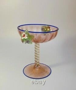 1890s Rare Antonio Salviati 24k Gold Glass Champagne Wine Glass Applied Flowers