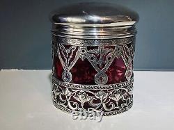 1903 G E Walton & Co Ltd Silver Lidded Vanity Jar With Cranberry Glass Liner