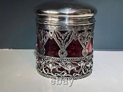 1903 G E Walton & Co Ltd Silver Lidded Vanity Jar With Cranberry Glass Liner