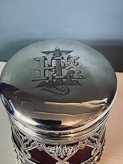 1903 G E Walton & Co Ltd Silver Lidded Vanity Jar With Cranberry Glass Liner