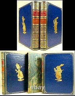 1924 Alice In Wonderland Through The Looking Glass Lewis Carroll Leather 2 Books