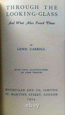 1924 Alice In Wonderland Through The Looking Glass Lewis Carroll Leather 2 Books