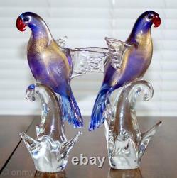 2 GORGEOUS Vtg MURANO Parrot Birds Exotic FORMiA Pair ArT GLaSs LABEL Italy