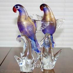 2 GORGEOUS Vtg MURANO Parrot Birds Exotic FORMiA Pair ArT GLaSs LABEL Italy