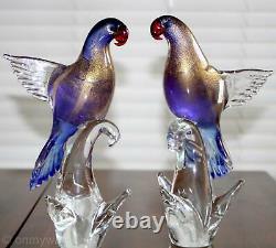 2 GORGEOUS Vtg MURANO Parrot Birds Exotic FORMiA Pair ArT GLaSs LABEL Italy