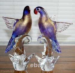 2 GORGEOUS Vtg MURANO Parrot Birds Exotic FORMiA Pair ArT GLaSs LABEL Italy