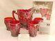 2004 Fenton Red Carnival Founder's Water Set Pitcher & Tumbler 4 Glasses Flowers