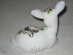 2020 Fenton Glass HP Butterfly And Blossoms On Opal Satin Fawn Deer Figurine Le