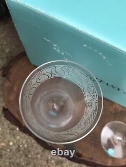 20th Century pair of Tiffany & Co champagne flutes engraved glasses boxed unused