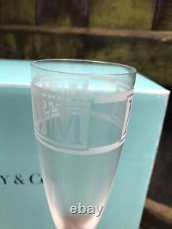 20th Century pair of Tiffany & Co champagne flutes engraved glasses boxed unused