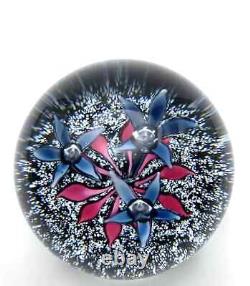 3 Blue Flowers Pink Black White Pebble Caithness Tristar Paperweight Ltd Ed