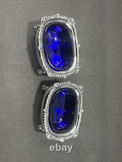 Adie Brothers Ltd Sterling Silver Cruets / Ink Wells W Cobalt Glass Inserts
