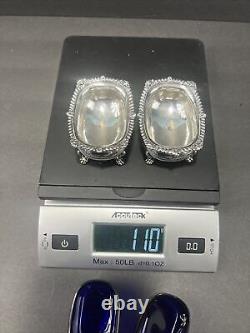 Adie Brothers Ltd Sterling Silver Cruets / Ink Wells W Cobalt Glass Inserts