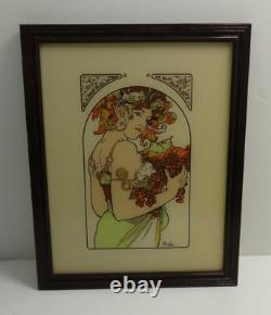 Alphonse Mucha Vintage Reverse Glass Art Print Fruit Art Nouveau Interior Design