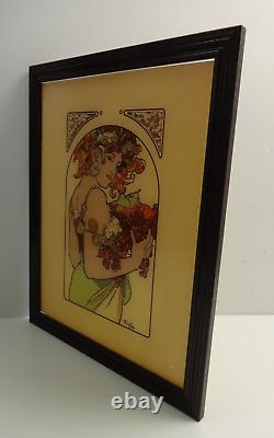 Alphonse Mucha Vintage Reverse Glass Art Print Fruit Art Nouveau Interior Design