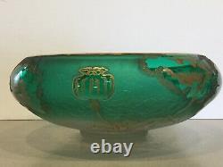 Antique Art Nouveau French Art Glass Mont Joye LEGRAS Gilt Floral Console Bowl