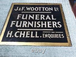 Antique Funeral Glass Sign J. F Wootton Ltd Reverse Painted Victorian