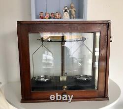 Antique Glass Cased Scales (TATLOCK LTD)Weighing Balance Apothecary