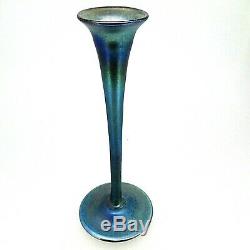 Antique L. C. Tiffany Favrile Blue iridescent Art Glass Fluted Bud Vase (#1504)