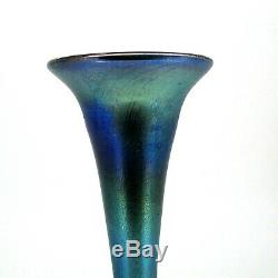 Antique L. C. Tiffany Favrile Blue iridescent Art Glass Fluted Bud Vase (#1504)
