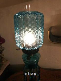 Antique Limited Edition Kerosene Lamp Blue Crystal Glass Hinks & Son 74 cm Tall