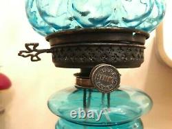 Antique Limited Edition Kerosene Lamp Blue Crystal Glass Hinks & Son 74 cm Tall