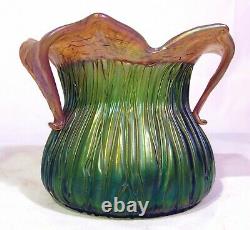 Antique Loetz Kralik Green Iridescent Art Glass Vase Rusticana Crete Chine