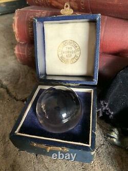 Antique Occult Two Worlds Ltd Crystal Ball Leather Cased W Stand Fortune Teller