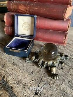 Antique Occult Two Worlds Ltd Crystal Ball Leather Cased W Stand Fortune Teller