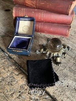 Antique Occult Two Worlds Ltd Crystal Ball Leather Cased W Stand Fortune Teller