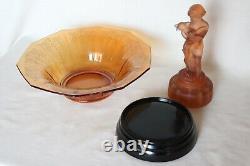 Art Deco 3 Piece Amber Glass'Cleo' Bowl with Two Kids Figure by Cambridge Glass