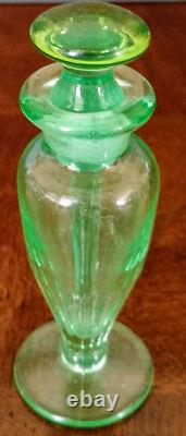 Art Deco Rare Czech 1930's Vaseline Glass Perfume Bottle Dauber-Stopper, Fine