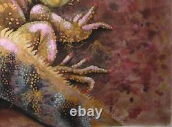 Art painting canvas figurative decorative modern acrylic animals iguana reptile