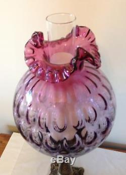 Beautiful Fenton Art Glass Mulberry Coin Dot Optics Pillar Lamp