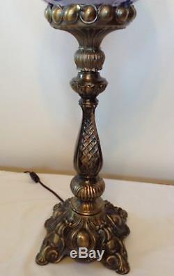 Beautiful Fenton Art Glass Mulberry Coin Dot Optics Pillar Lamp