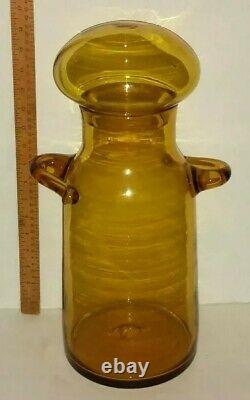 Blenko Art Glass Wheat 7327 Apothecary Handled Jug Mushroom Stopper Jar On Sale