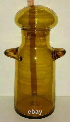 Blenko Art Glass Wheat 7327 Apothecary Handled Jug Mushroom Stopper Jar On Sale