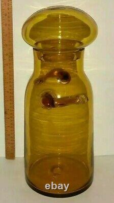 Blenko Art Glass Wheat 7327 Apothecary Handled Jug Mushroom Stopper Jar On Sale