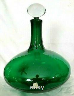 Blenko Emerald Green Bulbous Glass Decanter #6716 Wayne Husted Clear Stopper