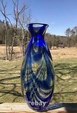 Blenko Glass Cobalt Swirl Vase 7419