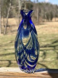 Blenko Glass Cobalt Swirl Vase 7419