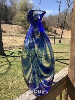 Blenko Glass Cobalt Swirl Vase 7419