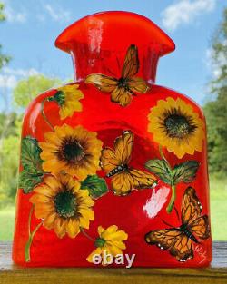 Blenko Glass Water Bottle Limited Edition Fireball Red Hand Painted 384