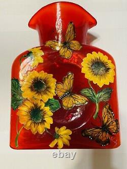 Blenko Glass Water Bottle Limited Edition Fireball Red Hand Painted 384