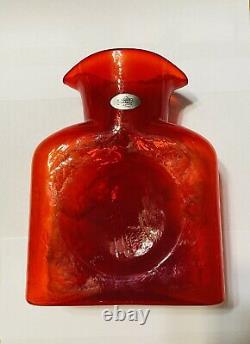 Blenko Glass Water Bottle Limited Edition Fireball Red Hand Painted 384