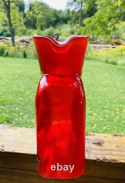 Blenko Glass Water Bottle Limited Edition Fireball Red Hand Painted 384