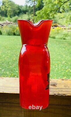 Blenko Glass Water Bottle Limited Edition Fireball Red Hand Painted 384