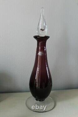 Blenko Handcrafters Amethyst Glass Decanter with Flame Stopper